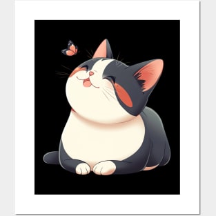 Kawaii Cat and Butterfly Posters and Art